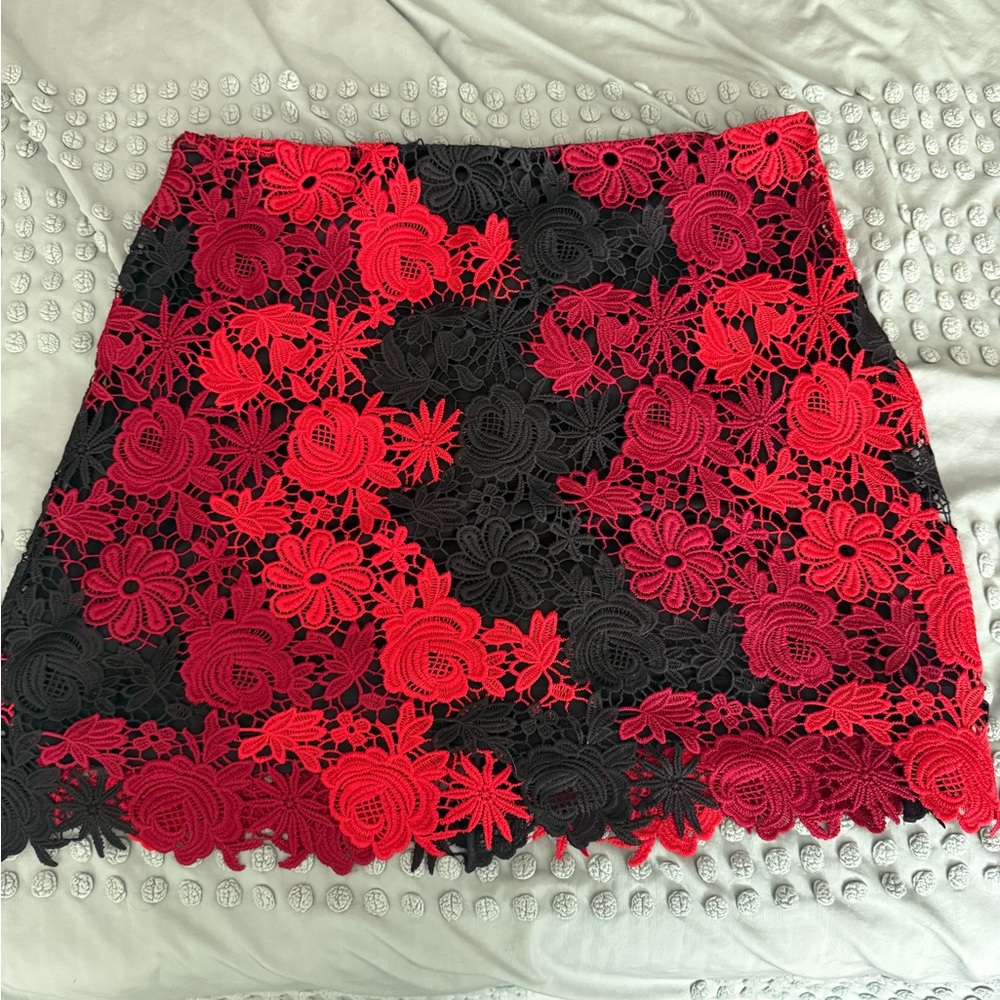 Express Red and Black Embellished Mini Skirt